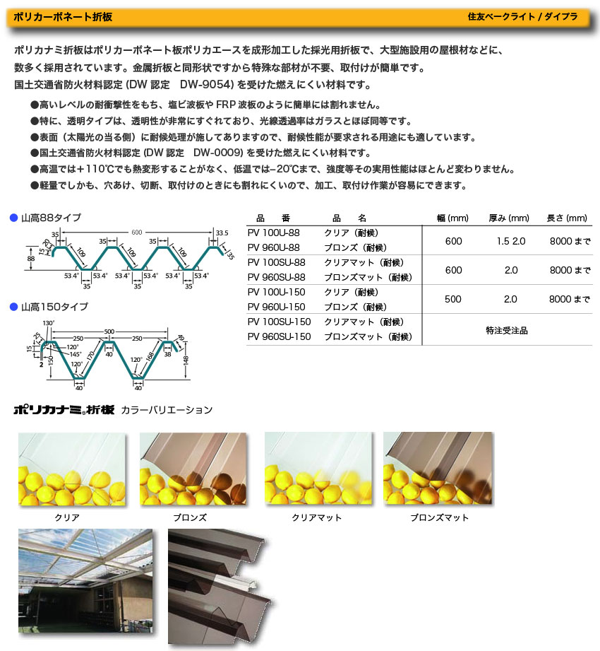 ポリカ折板｜熱線カットグレード｜ポリカルーフ｜工具と材料のMisaka Zoo!