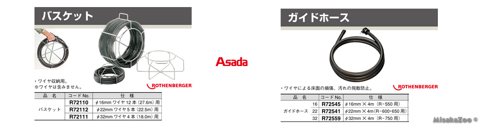アサダ ドレン・クリーナー用AC バスケット 径32mmワイヤー 4本分-18.0m用